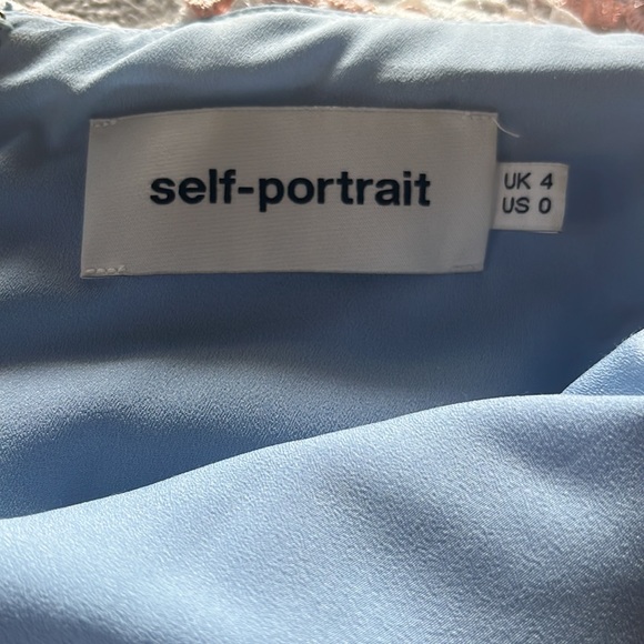 Self Portrait Off Shoulder Mini Dress, Floral Details- Size 0. Blue, Pink, White - Picture 4 of 7